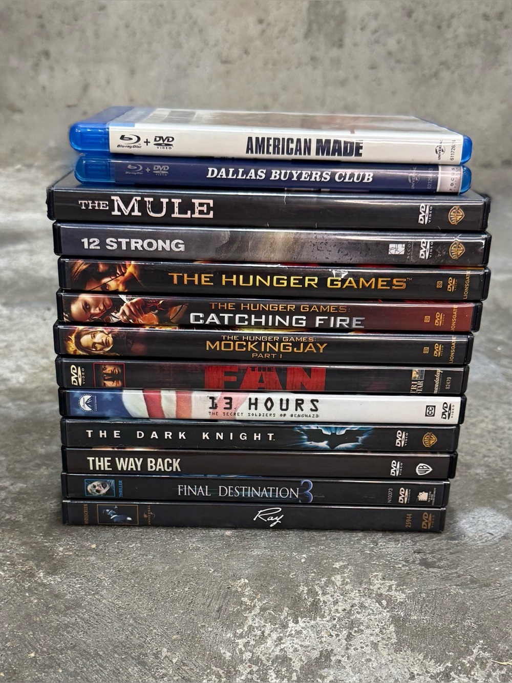 DVDs Blu Ray Movie Lot Hunger Games Dark Knight American Made The Mule